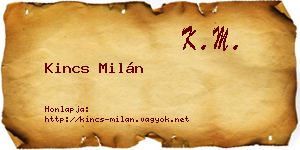 Kincs Milán névjegykártya